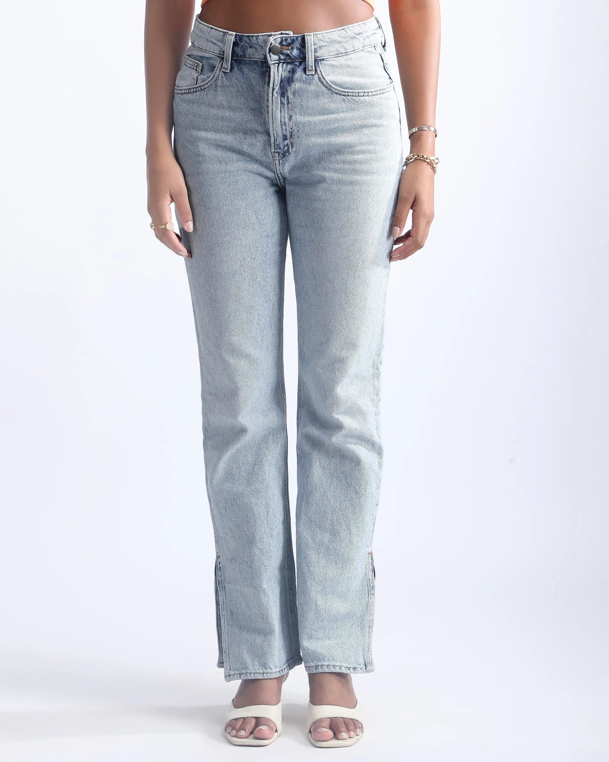 STRAIGHT FIT SLIT HEM JEANS