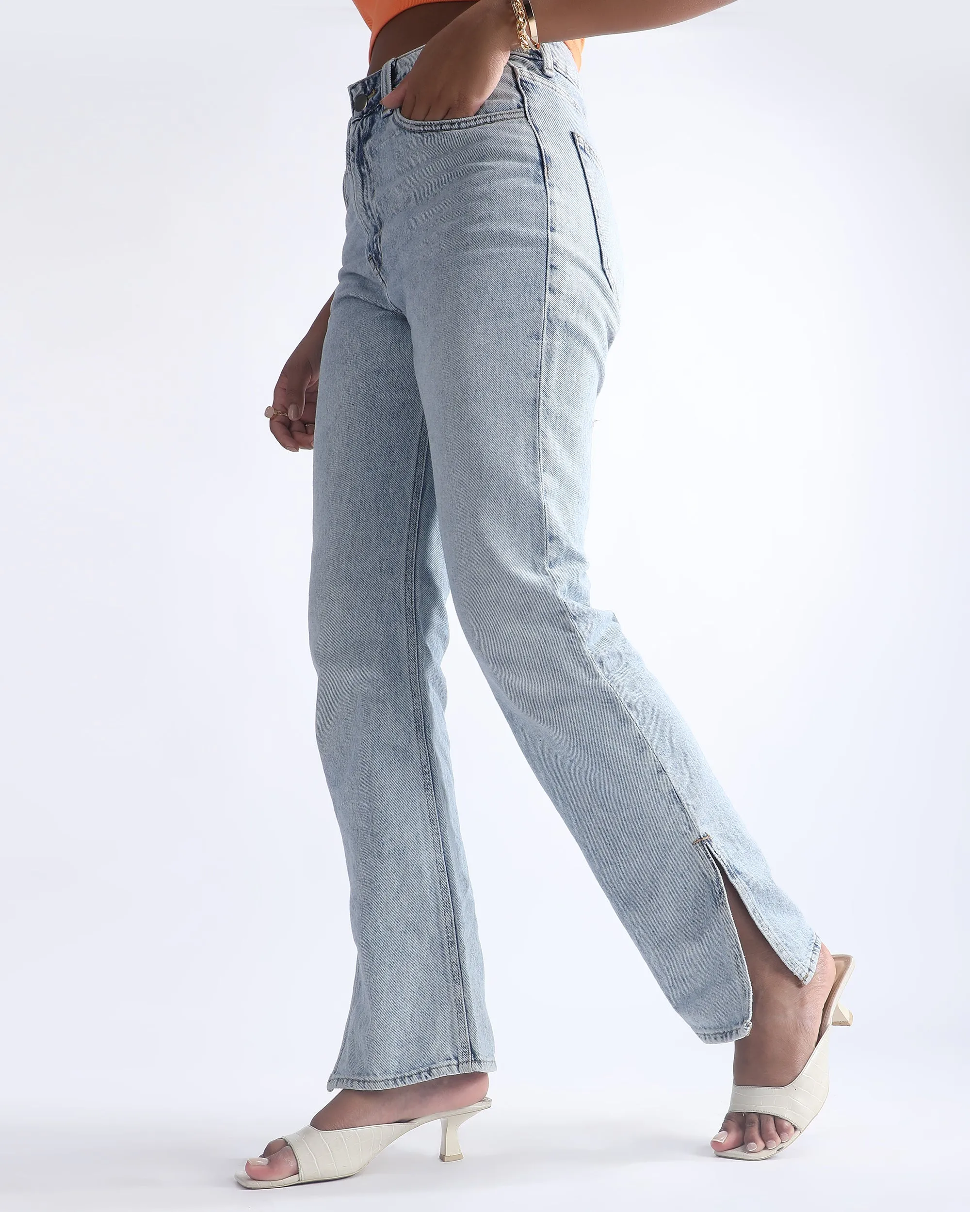 STRAIGHT FIT SLIT HEM JEANS