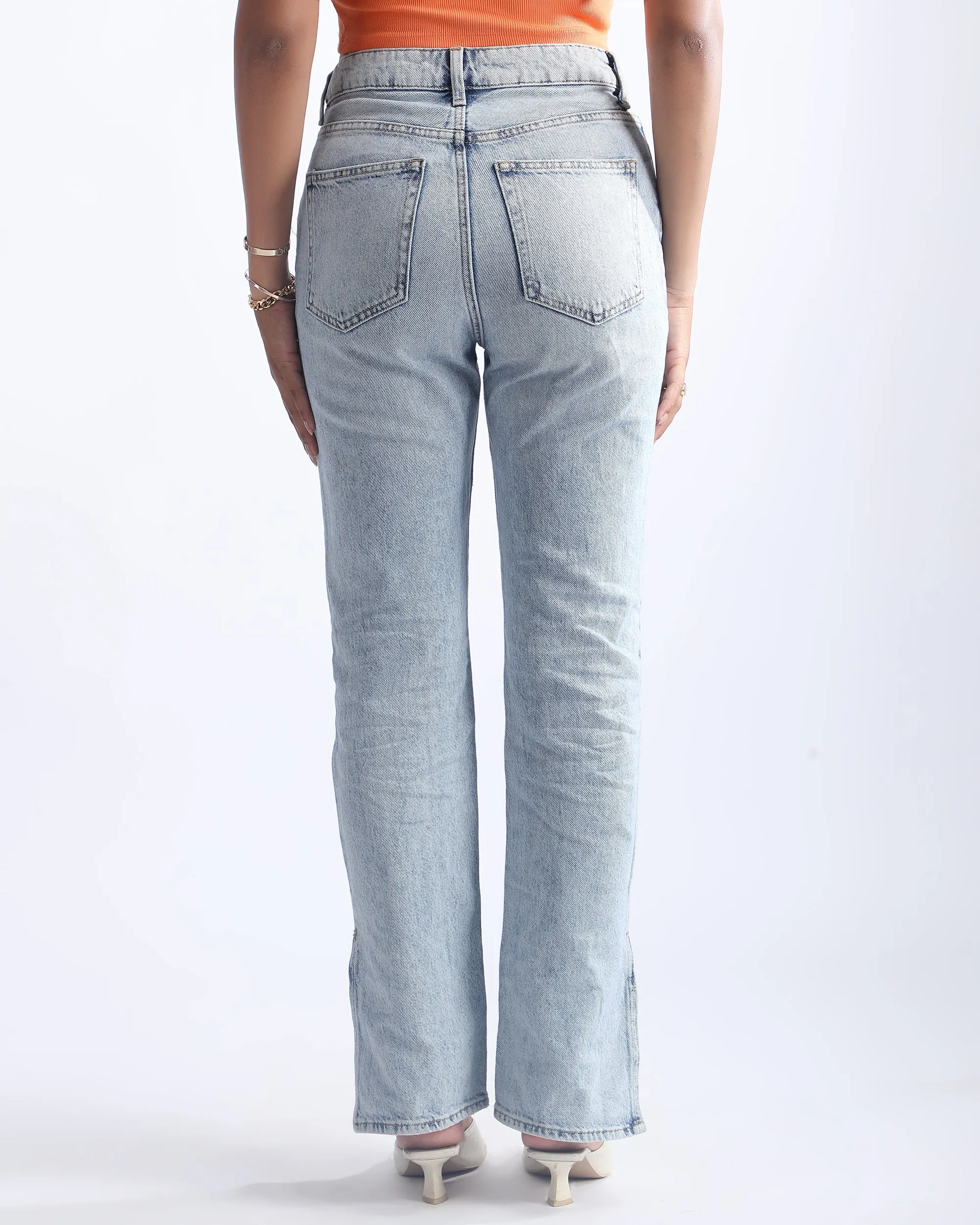 STRAIGHT FIT SLIT HEM JEANS