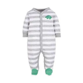 Striped Dinosaur Footed Baby Sleepsuit