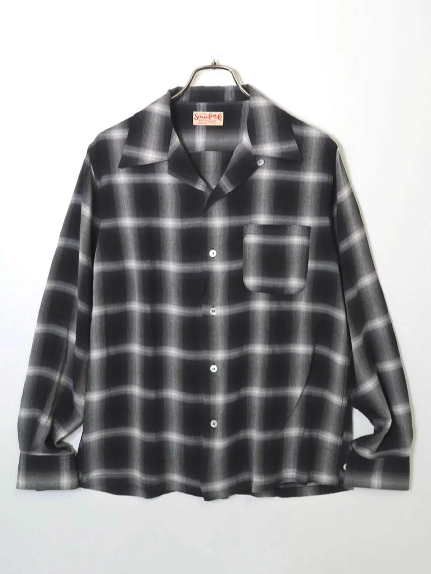 Sugar Cane, L/S Open Shirt, Black Omble Check