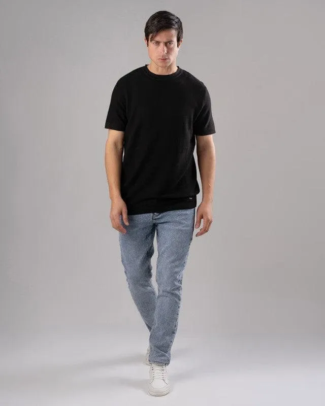 TEXTURED KNIT T-SHIRT - BLACK