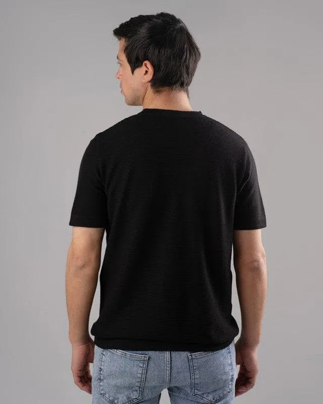 TEXTURED KNIT T-SHIRT - BLACK