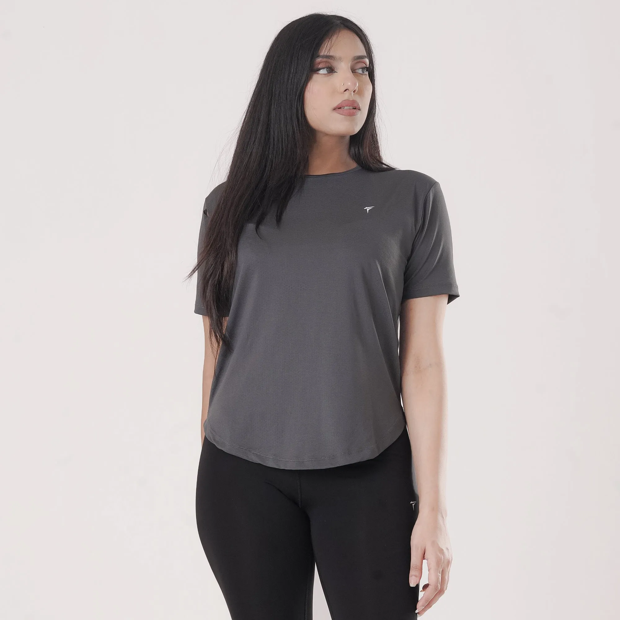 Tf-Premium Charcoal Half Sleeve Women Mesh Tee