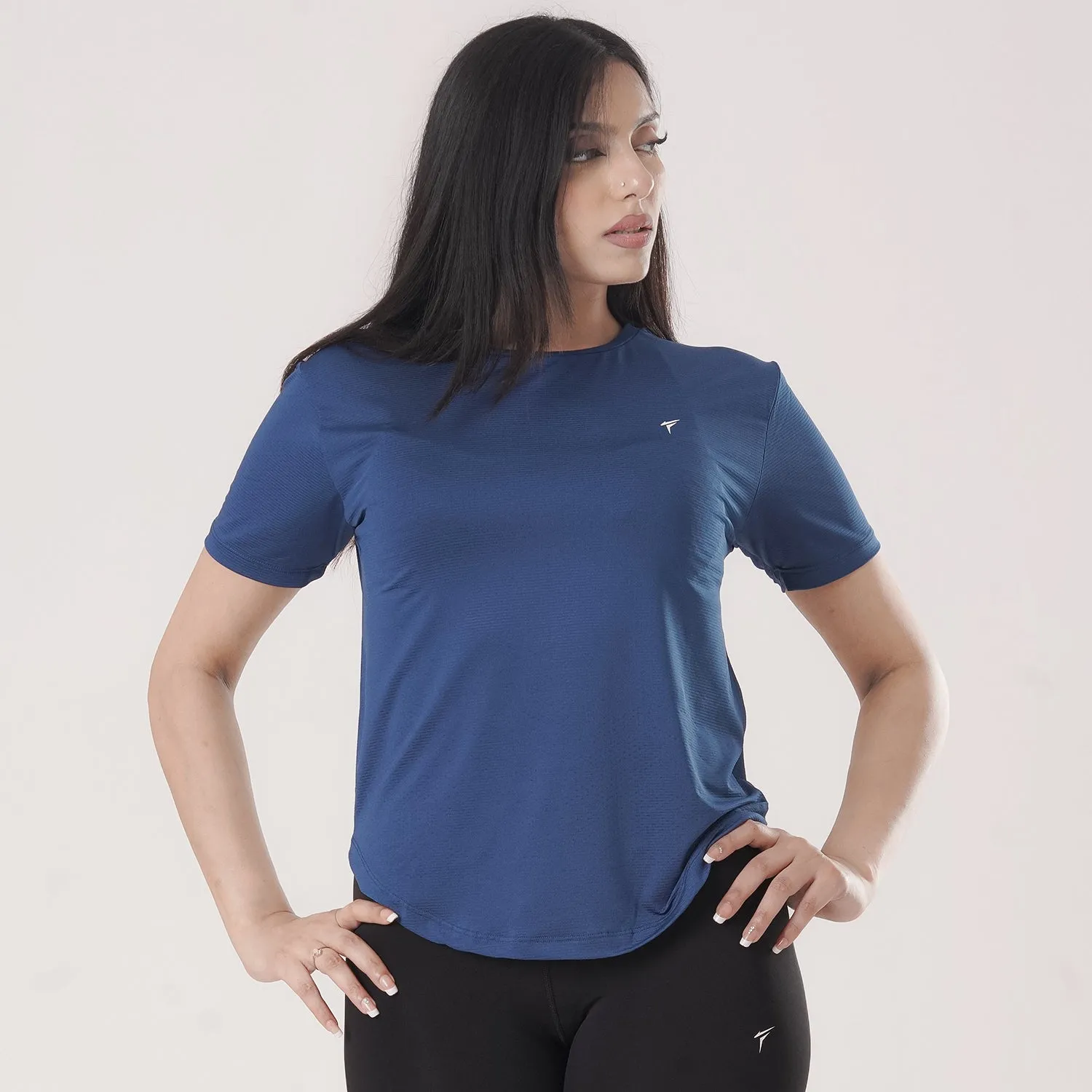 Tf-Premium Imperial Blue Half Sleeve Women Mesh Tee