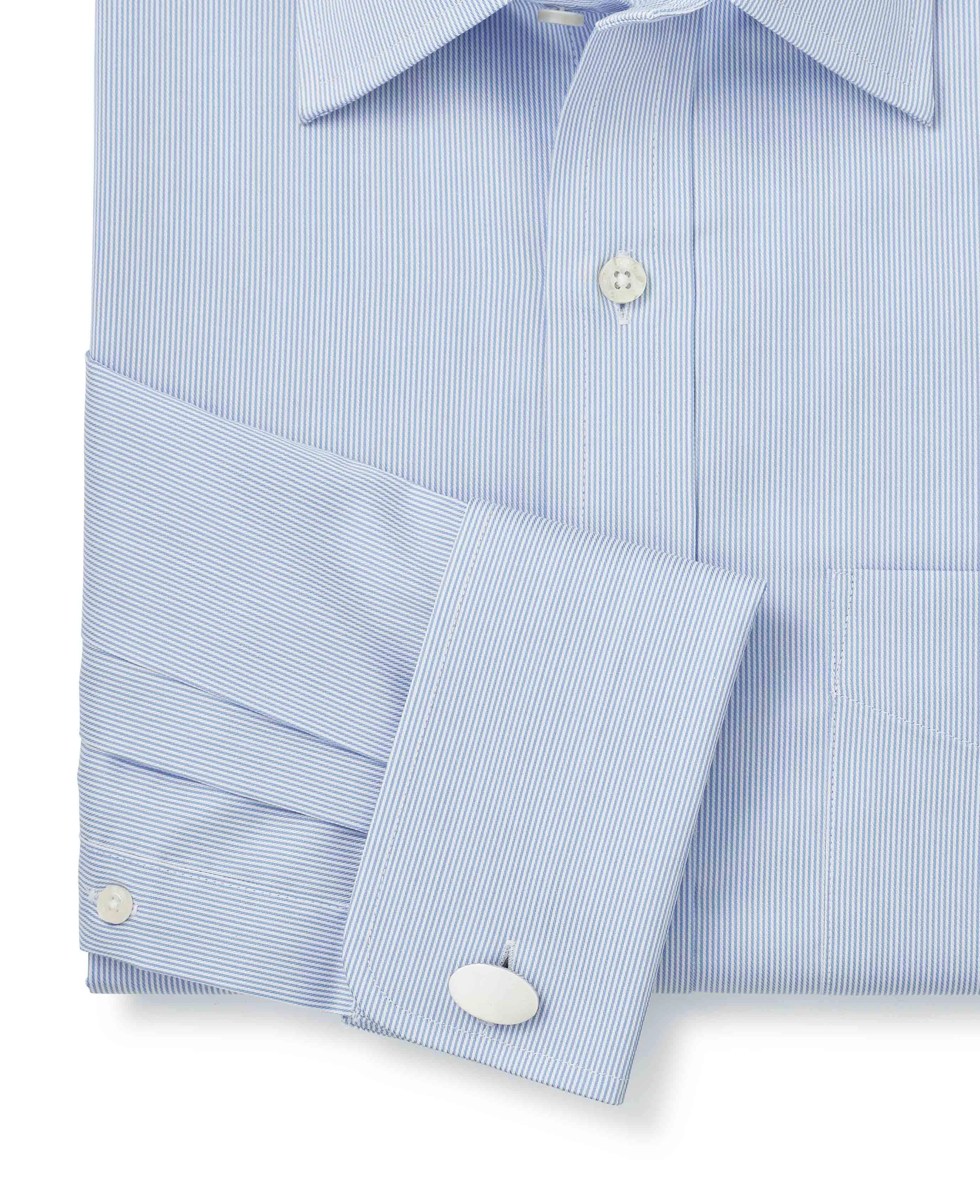 White Blue Ticking Stripe Classic Fit Formal Shirt - Double Cuff