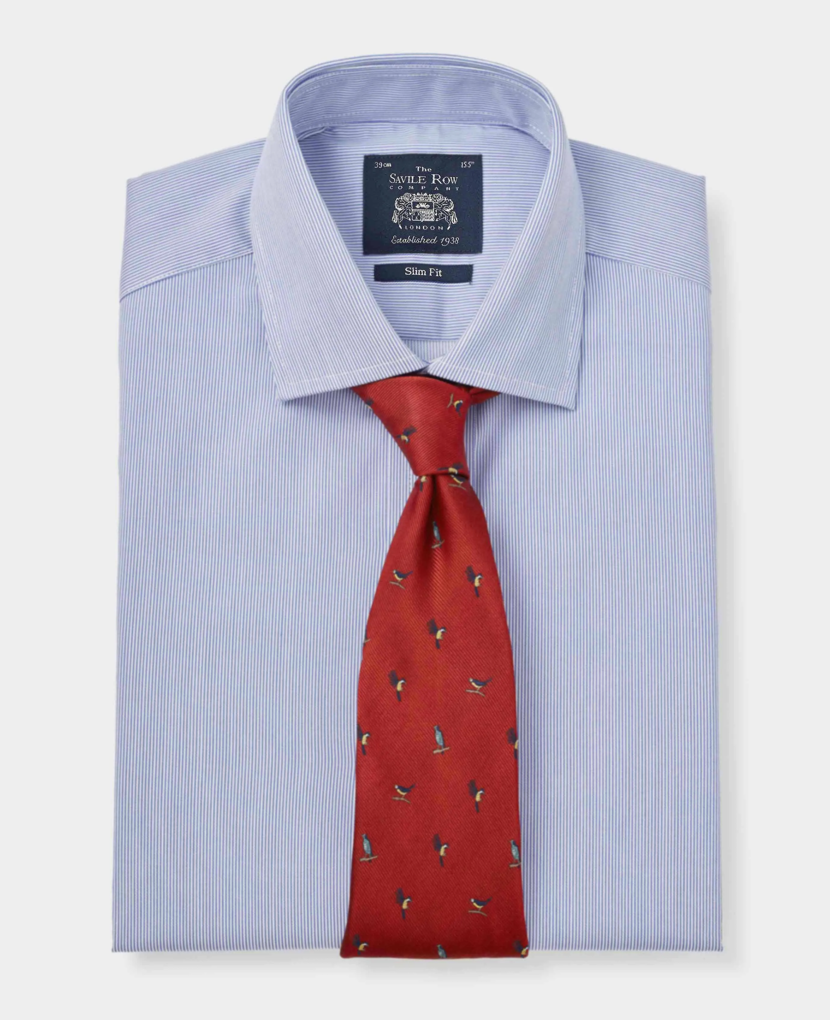 White Navy Ticking Stripe Slim Fit Formal Shirt - Double Cuff