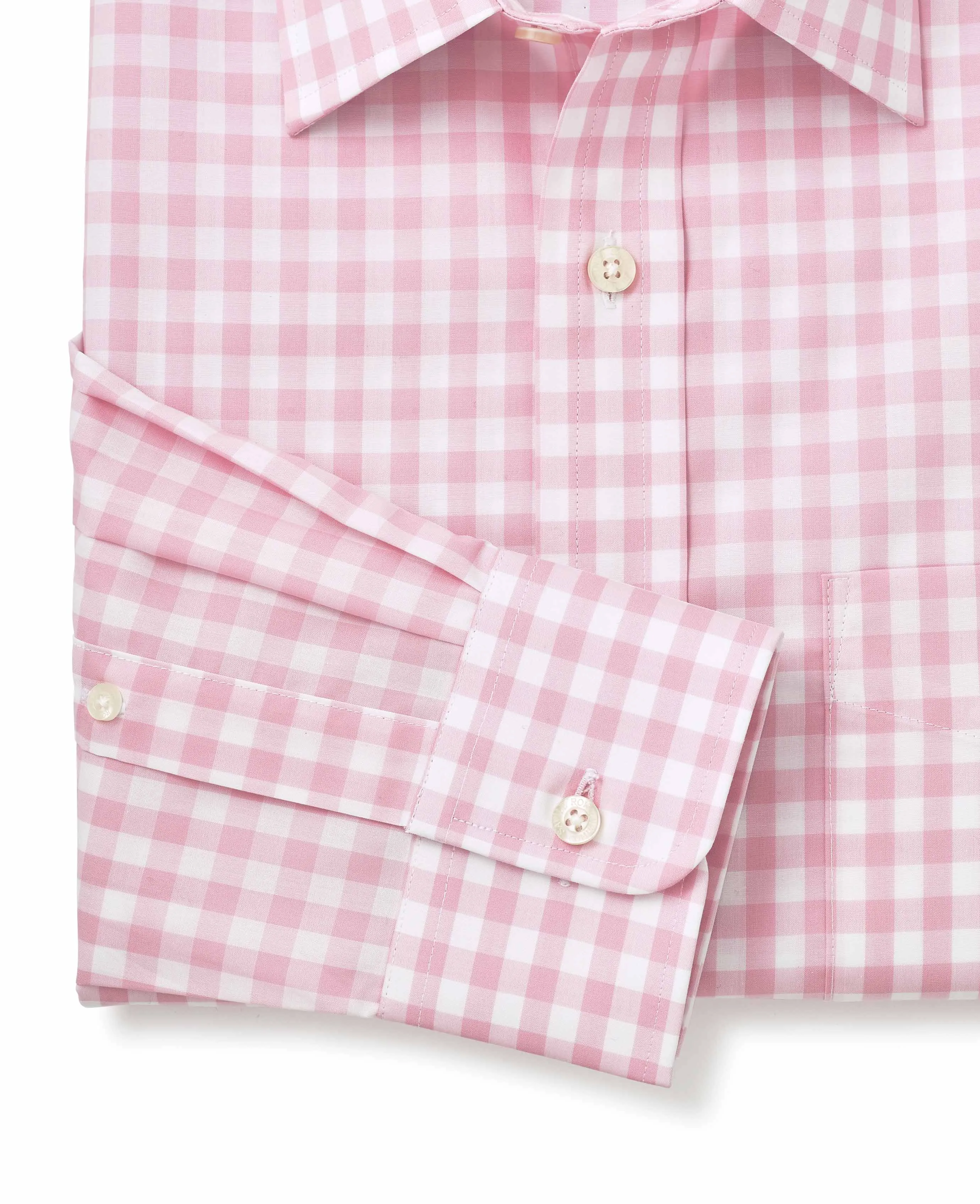 White Pink Gingham Check Classic Fit Shirt - Single Cuff