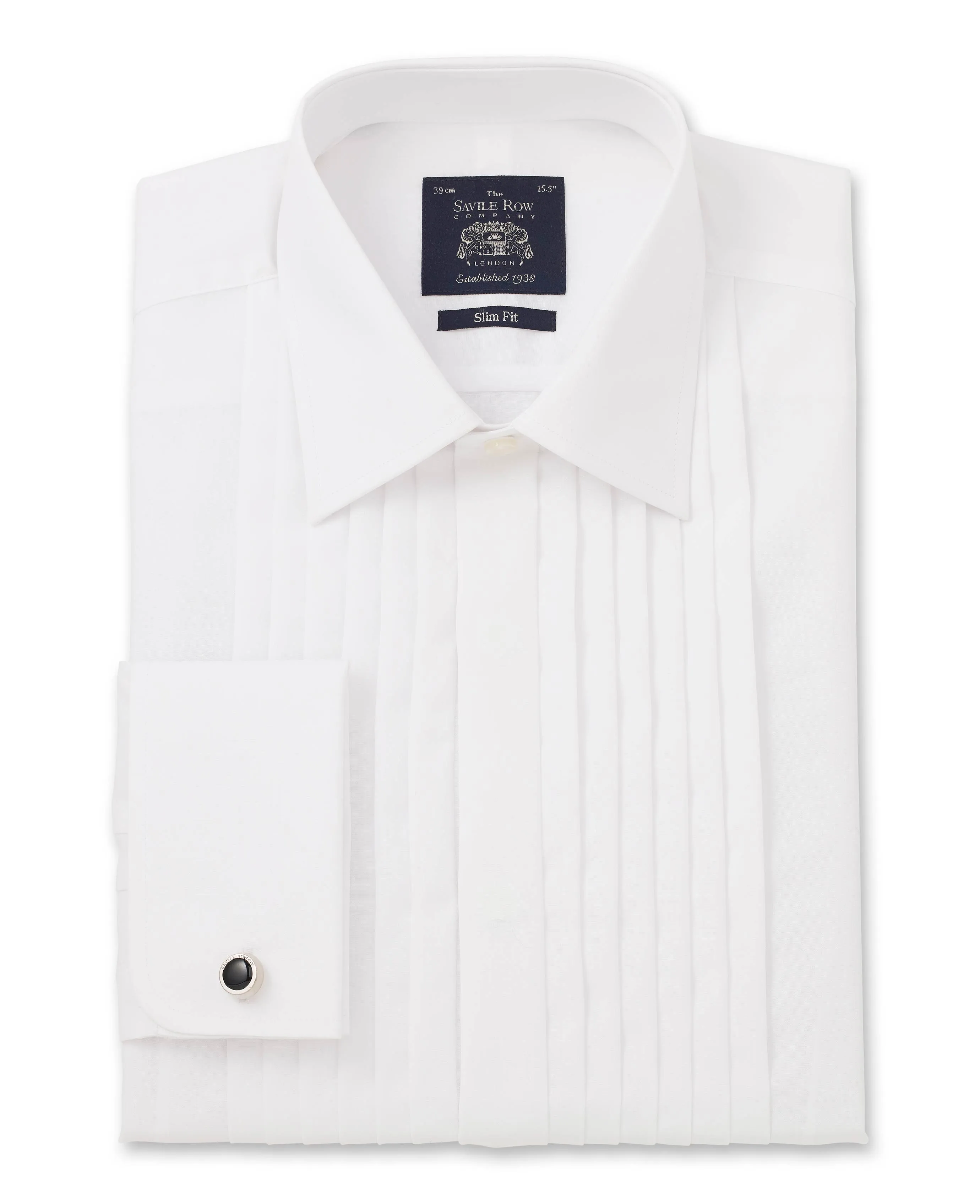 White Poplin Pleated Slim Fit Double Cuff Evening Formal Shirt