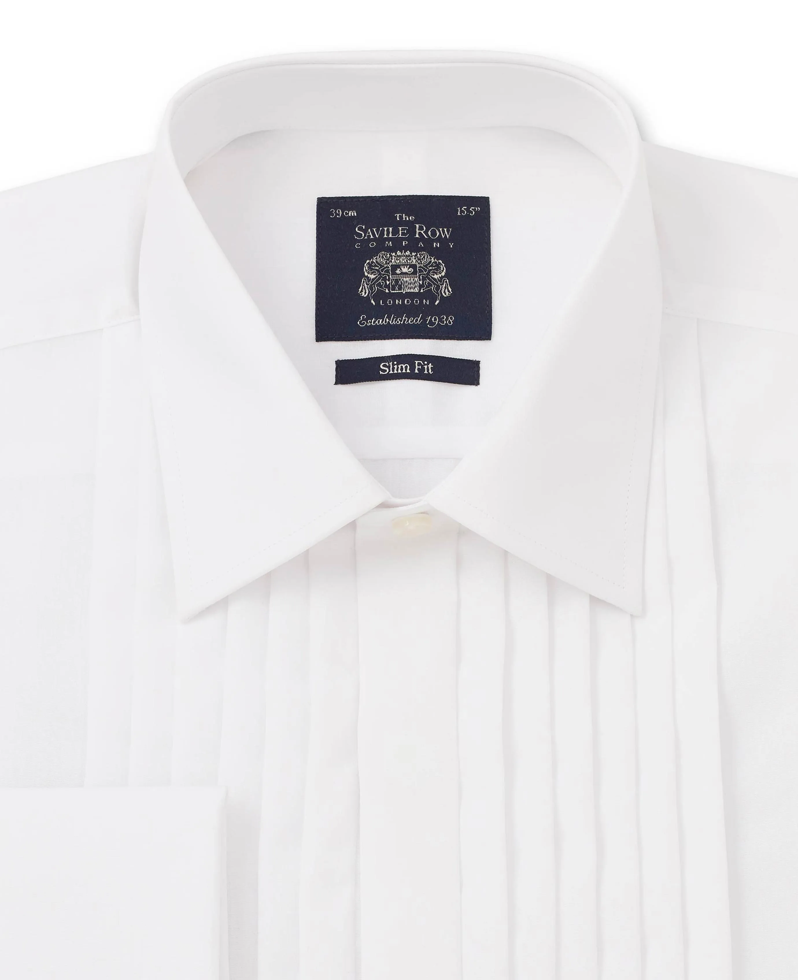 White Poplin Pleated Slim Fit Double Cuff Evening Formal Shirt