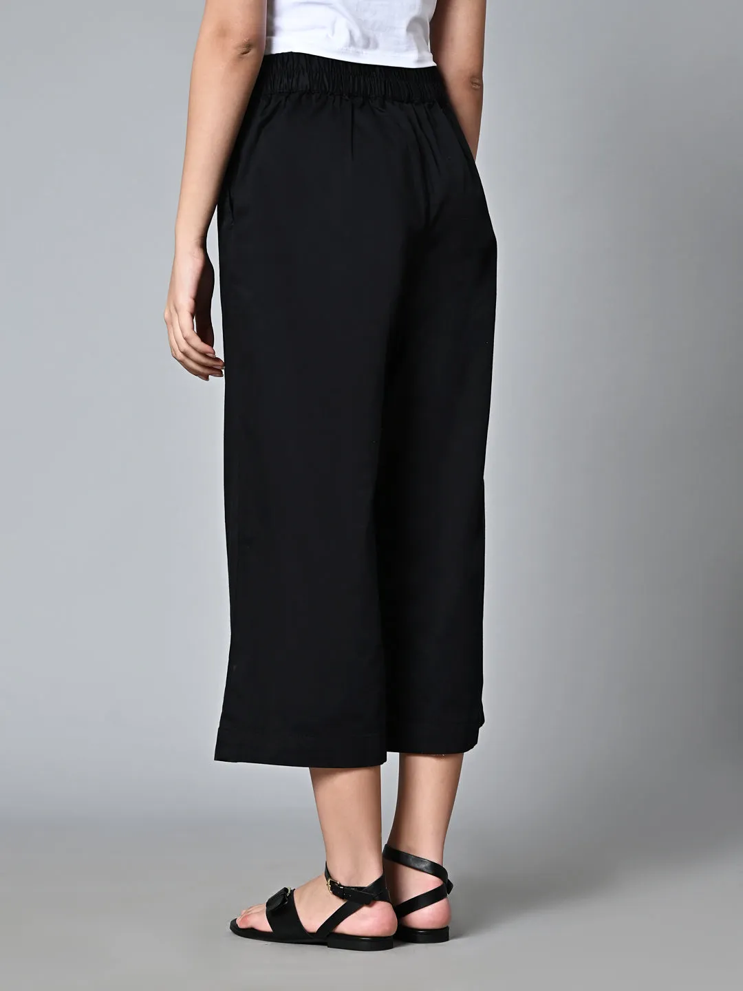 Women's Black Cotton Elastane Regular Fit Culotte