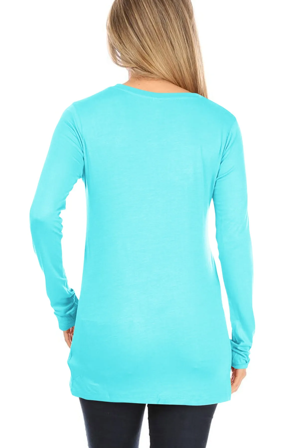 Women's Casual Long Sleeve Solid Stretch Relaxed Fit Basic Pull On T-Shirts Tunic Top