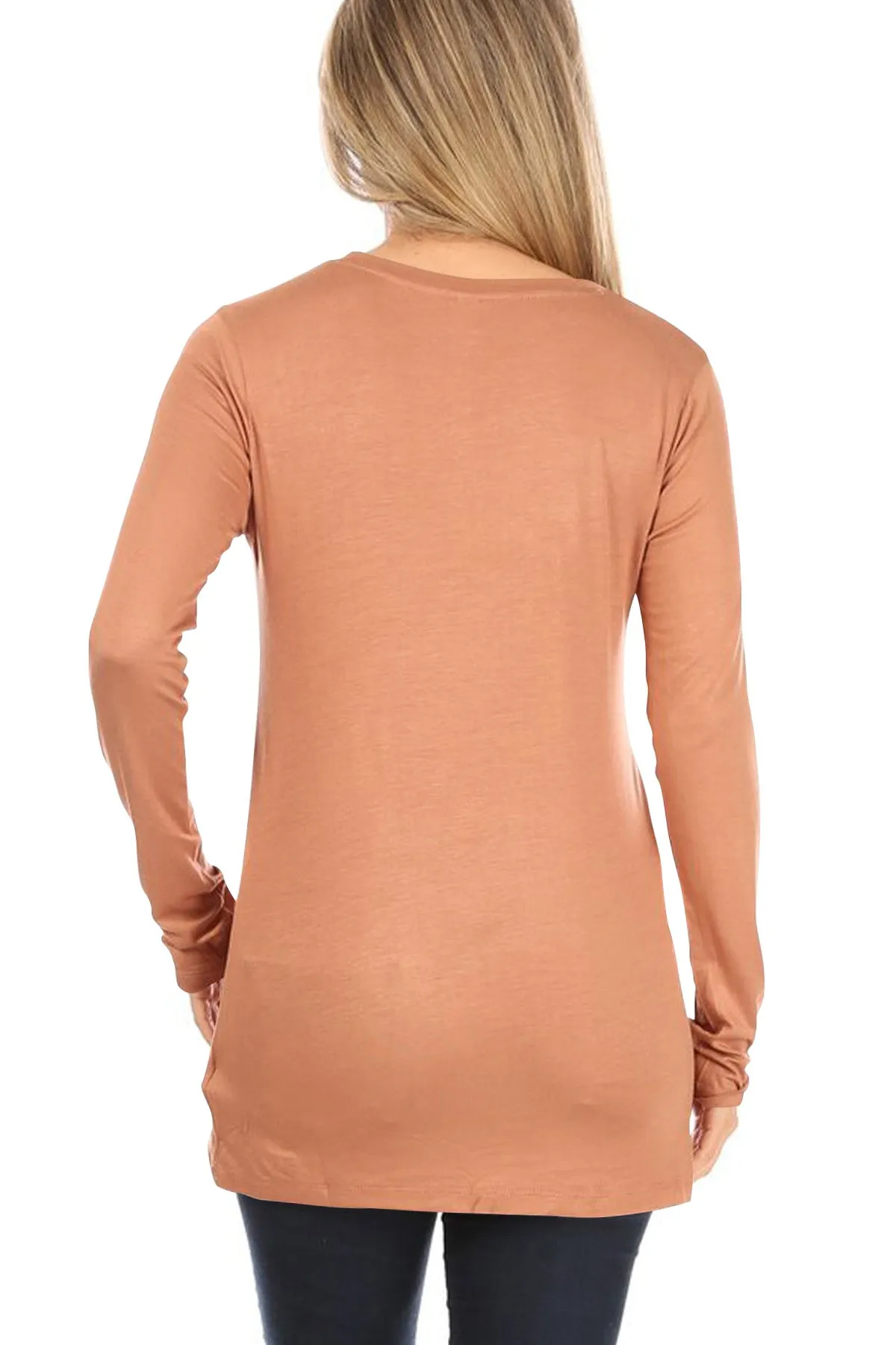 Women's Casual Long Sleeve Solid Stretch Relaxed Fit Basic Pull On T-Shirts Tunic Top