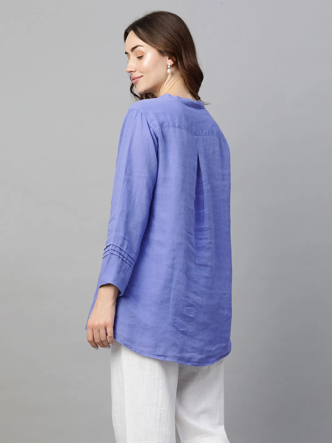 Women's Lilac Linen Regular Fit Blouse