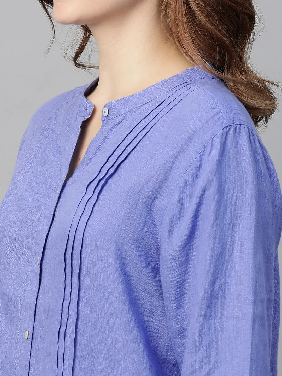 Women's Lilac Linen Regular Fit Blouse