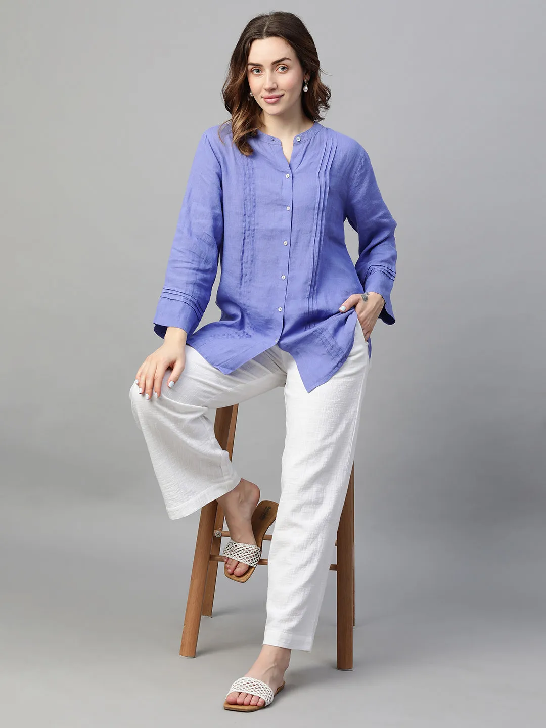 Women's Lilac Linen Regular Fit Blouse