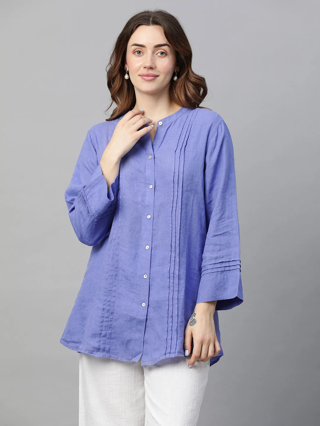 Women's Lilac Linen Regular Fit Blouse