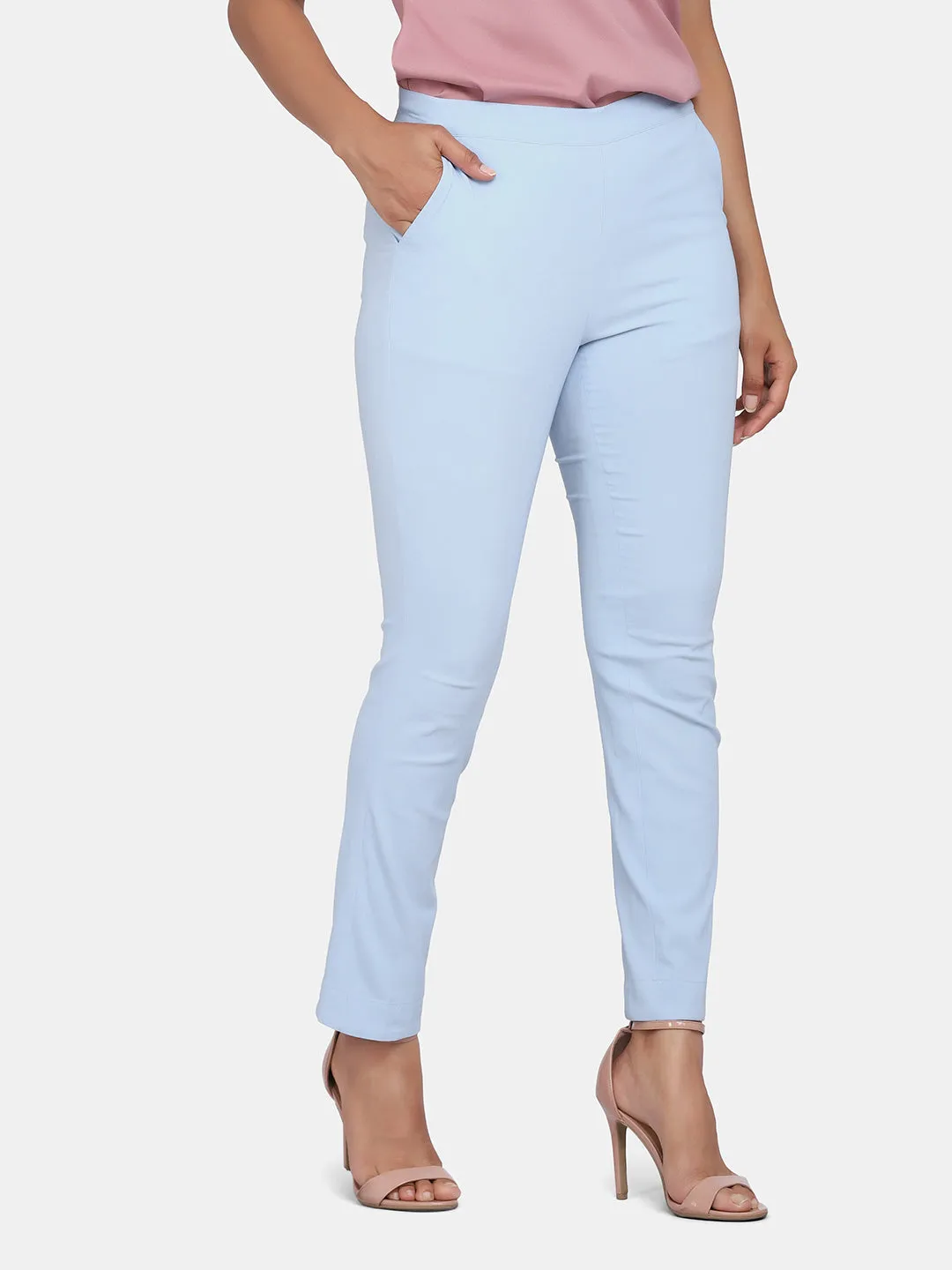 Women's Slim Fit Trousers - Sky Blue