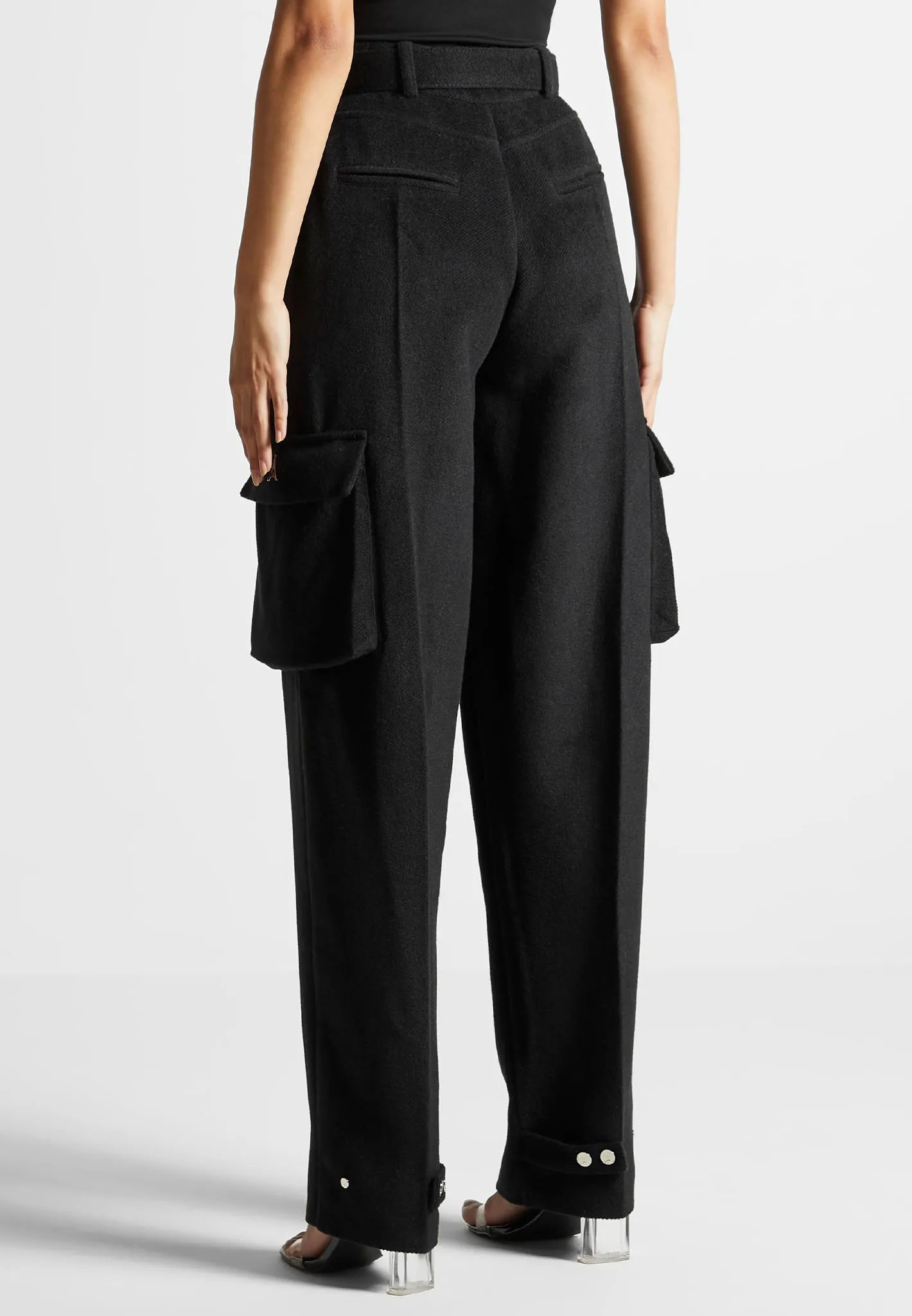 Wool Tailored Cargo Trousers - Black