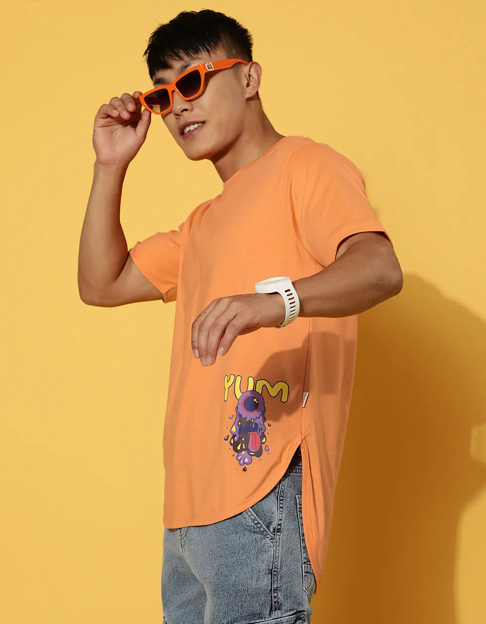 YUM Orange Regular Orange Placement Graphic Printed Tshirt